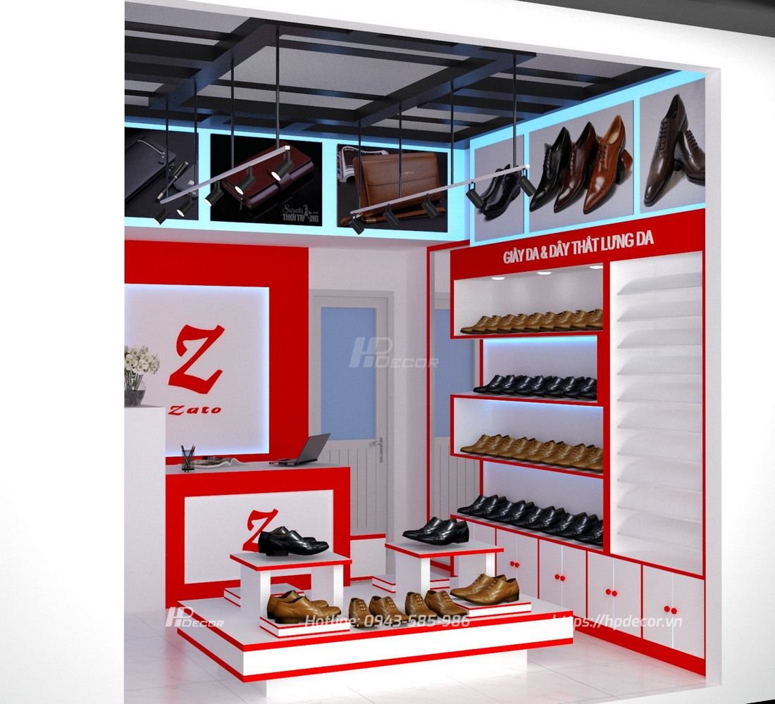 Thiết kế shop giày, ví, thắt lưng da ZATO (15m2) tại Thanh Xuân 12 Thietkeshopgiayvithatlungdazato4