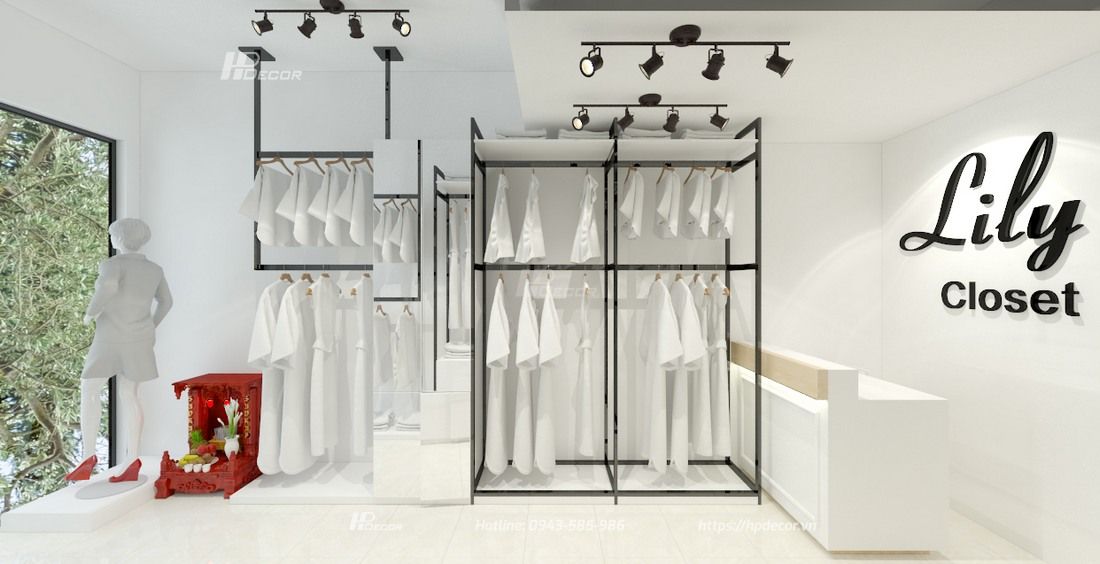 Thiết kế shop quần áo nữ nhỏ đẹp, chuyên nghiệp chi phí rẻ nhất 44 Thietkeshopthoitrangnulily