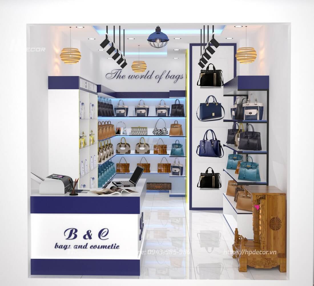 Thiết kế Shop mỹ phẩm, Túi xách B&C (10m2) tại Ba Đình 2 Thietkeshoptuixachmyphambadinh1