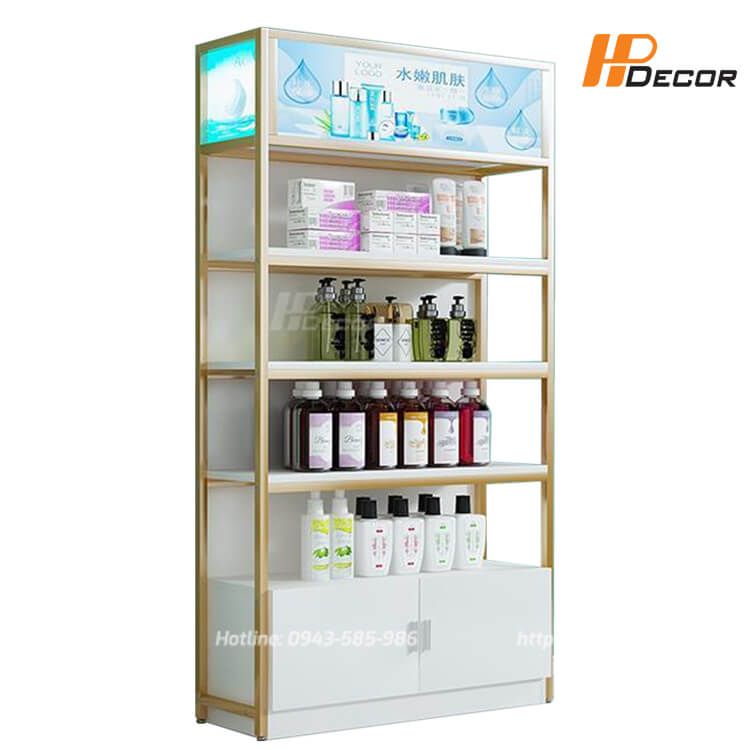 Kệ trưng bày hàng hóa bằng gỗ TTB-119 Ke-trung-bay-hang-hoa-co-den-3