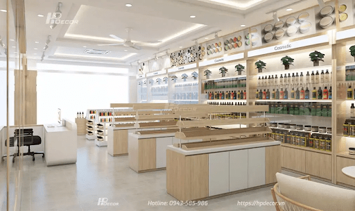 Kệ trưng bày mỹ phẩm bằng gỗ, chi phí rẻ cho shop mỹ phẩm Ke Trung Bay My Pham Bang Go 7