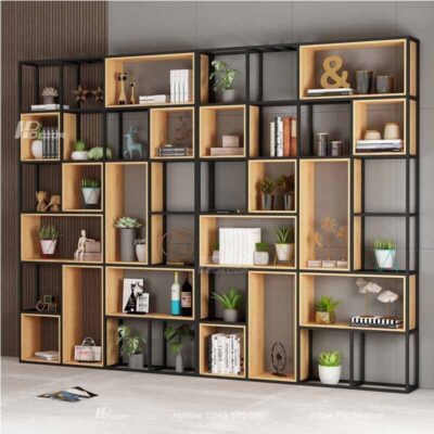 Mẫu kệ sách đẹp cao cấp khung kim loại KDS-07 Mau Ke Sach Dep Cao Cap Hpdecor