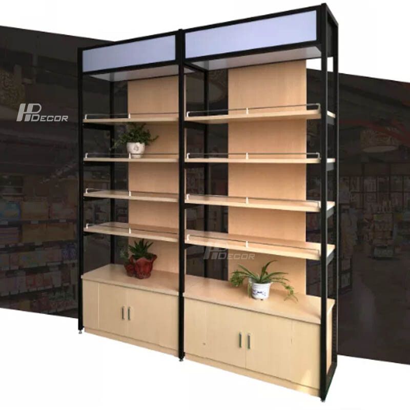 Kệ để trưng bày sản phẩm kết hợp gỗ và kim loại TTB-144 Ke De Trung Bay San Pham 5 Hpdecor