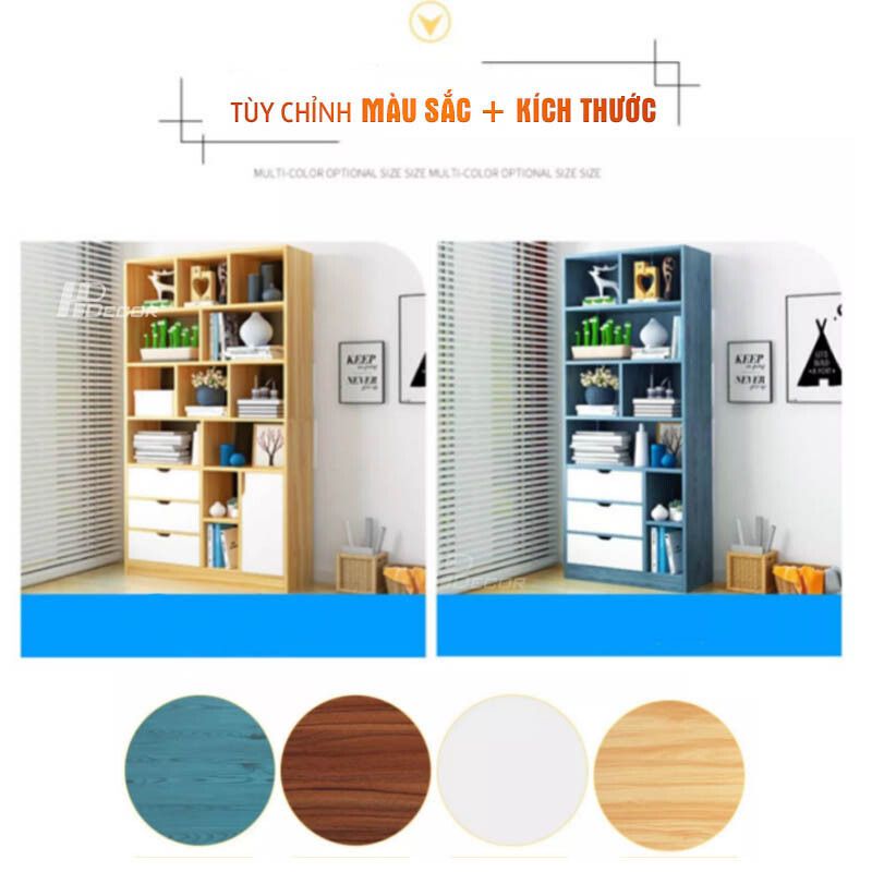 Kệ sách gỗ công nghiệp có ngăn kéo để đồ KDS-10 Ke Sach Go Cong Nghiep Hp Decor 7