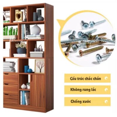 Kệ sách gỗ công nghiệp có ngăn kéo để đồ KDS-10 Ke Sach Go Cong Nghiep Hp Decor 9