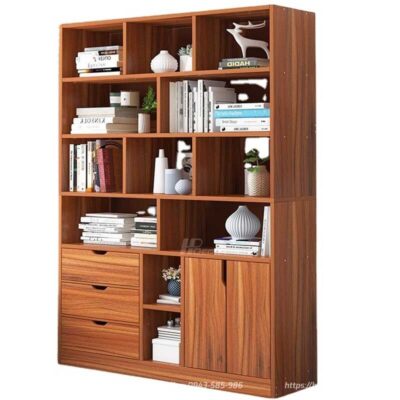 Kệ sách gỗ công nghiệp có ngăn kéo để đồ KDS-10 Tu Sach Go Cong Nghiep 4 Hpdecor