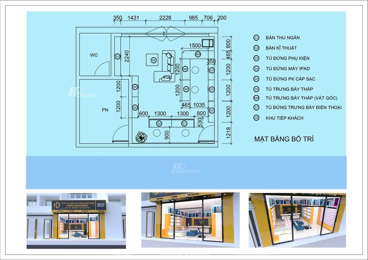 Thiết kế cửa hàng điện thoại Hoàng Dũng Mobile (40m2) tại Hoài Đức Shop Dien Thoai Hoang Dung Mobile 01