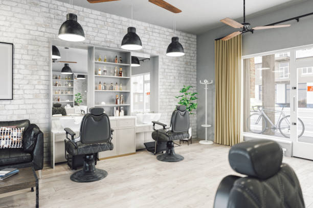 TOP 30+ mẫu tủ trưng bày tiệm tóc đẹp, hiện đại, được chọn lọc Interior Of An Empty Modern Barber Shop.