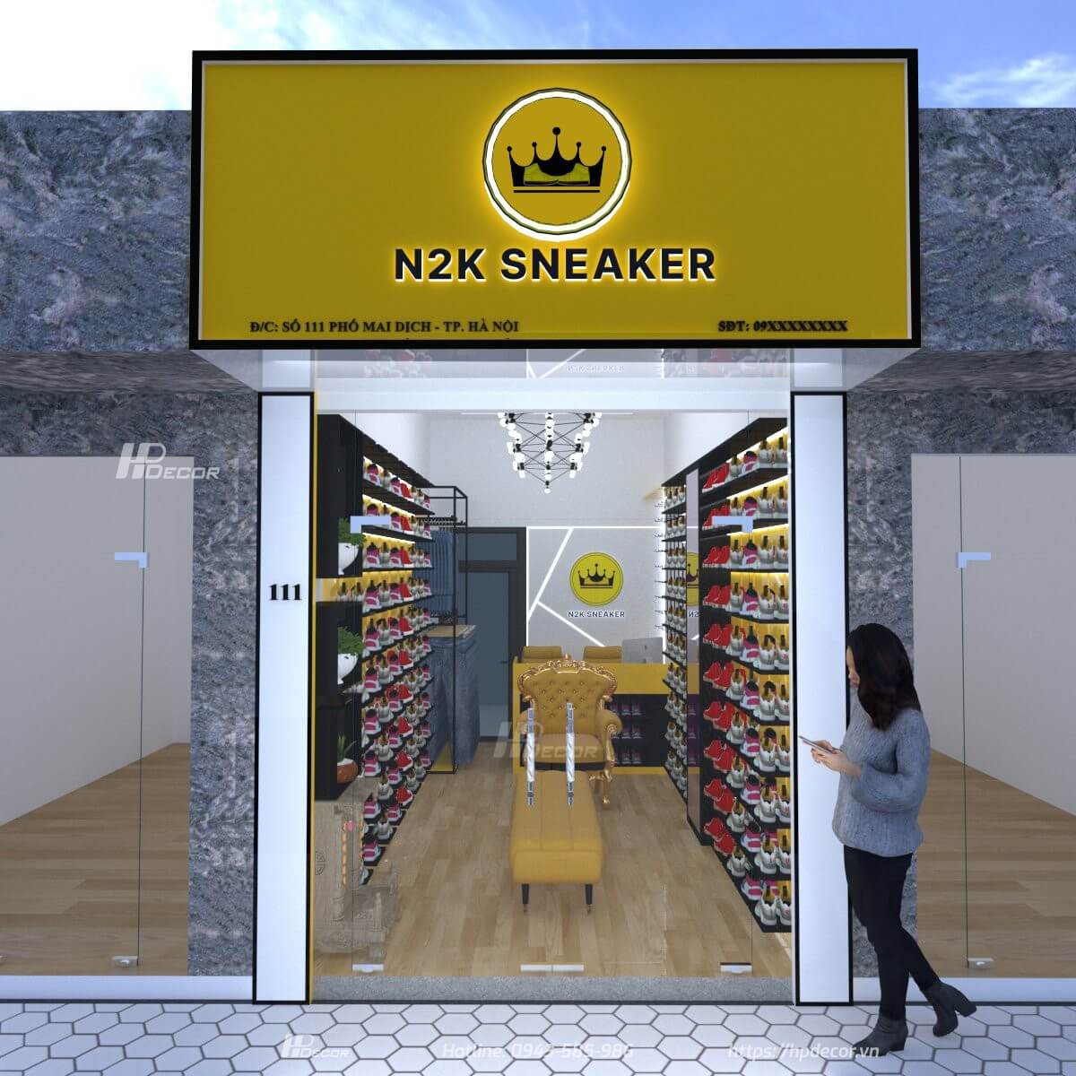Thiết kế shop giày N2K SNEAKER (18m2) tại Cầu Giấy Thiet Ke Shop Giay N2k Sneaker 01