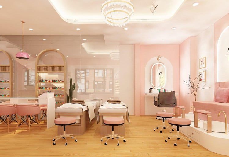 TOP 20+ tiệm nail màu hồng được thiết kế & trang trí đẹp mê mẩn Tiem Nail Mau Hong 16