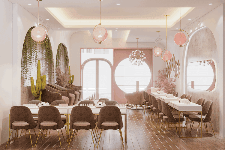 TOP 20+ tiệm nail màu hồng được thiết kế & trang trí đẹp mê mẩn Tiem Nail Mau Hong 21