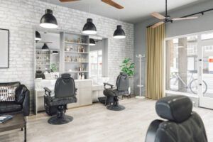 Interior Of An Empty Modern Barber Shop.