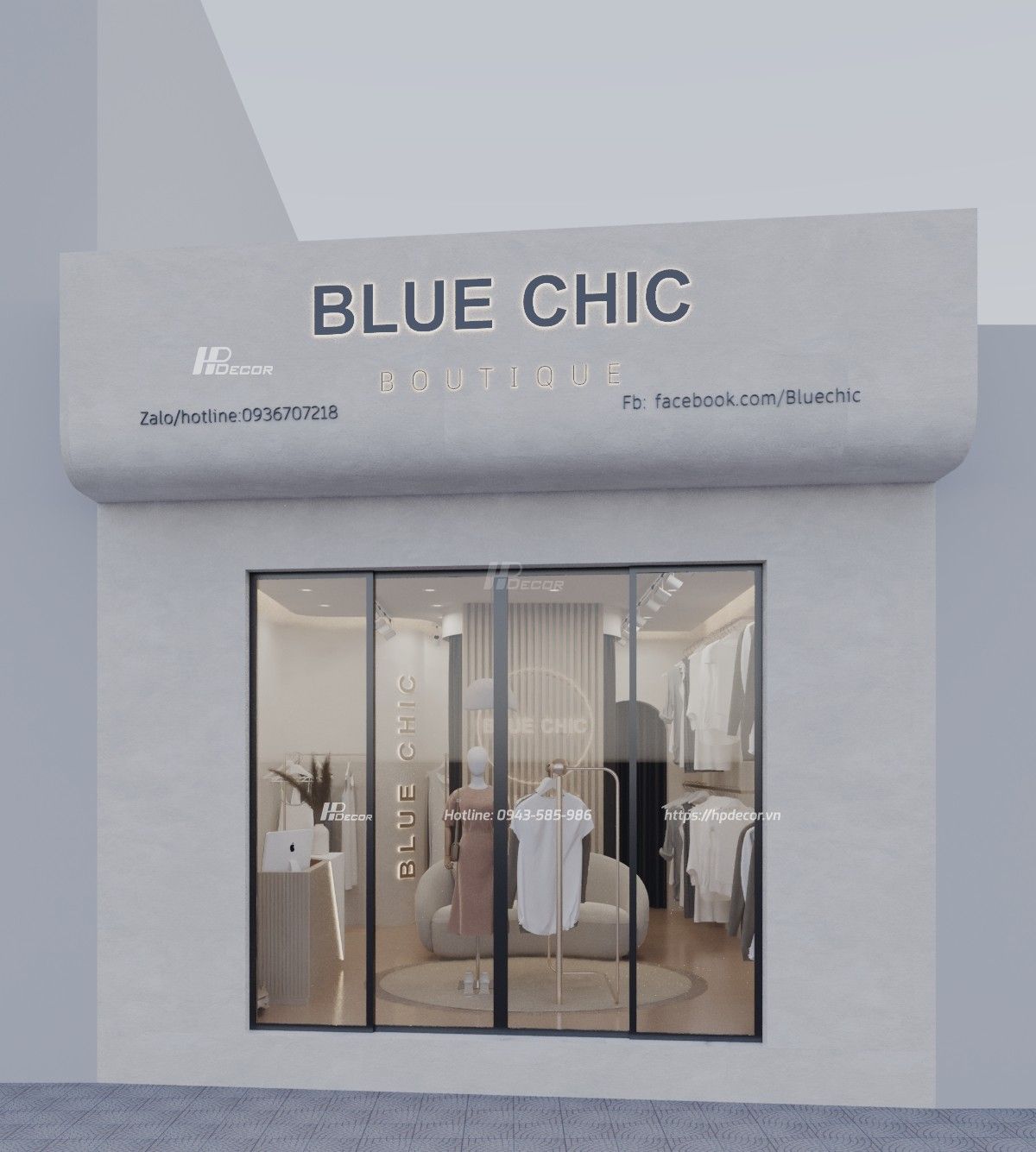Thiết kế cửa hàng thời trang nữ Blue Chic (28m2) tại Đông Anh Cua Hang Thoi Trang Blue Chic 09